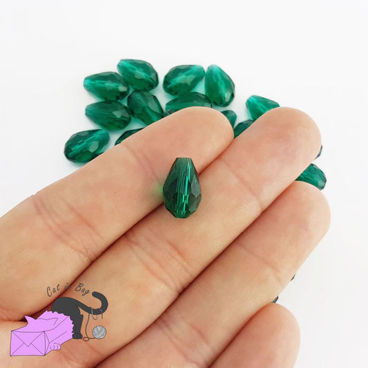 20 bead of crystal glass, teardrop, green malachite