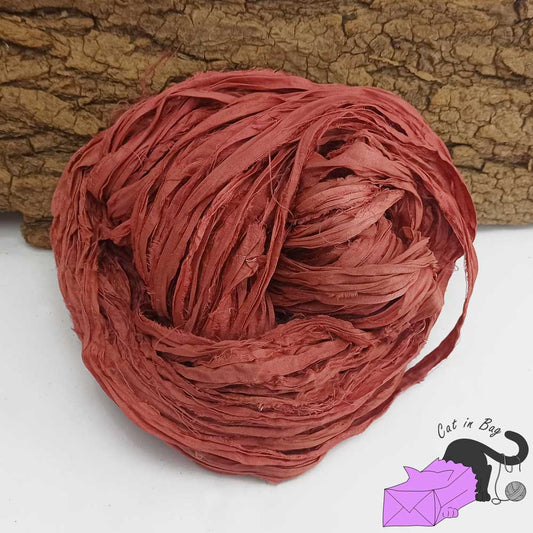 Indian pink, recycled sari silk ribbons