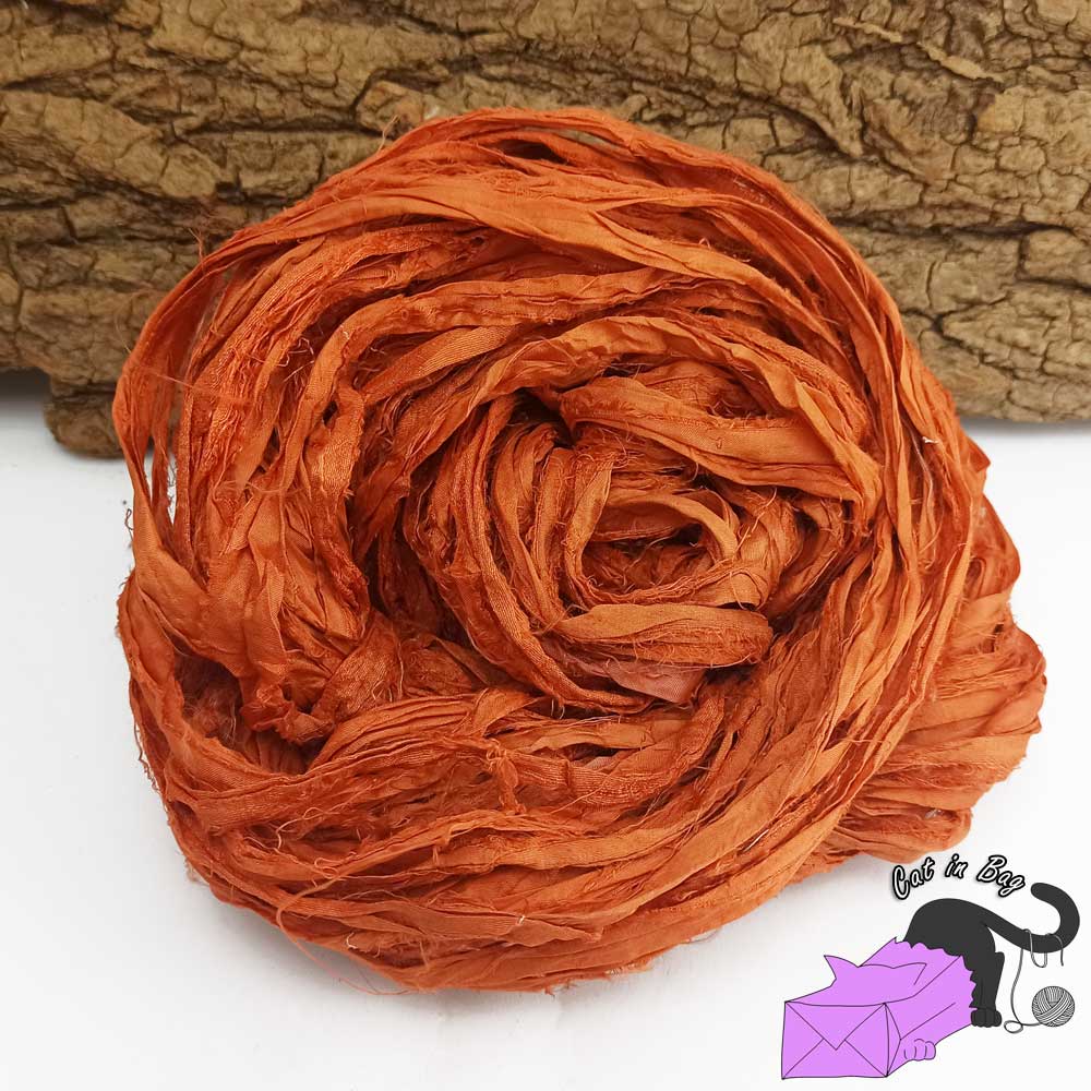 Pumpkin, recycled sari silk ribbons