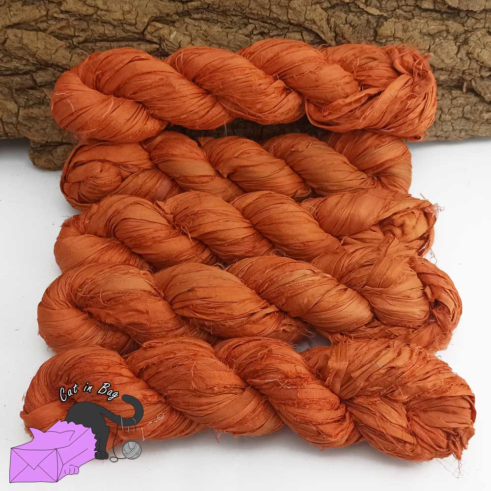 Pumpkin, recycled sari silk ribbons