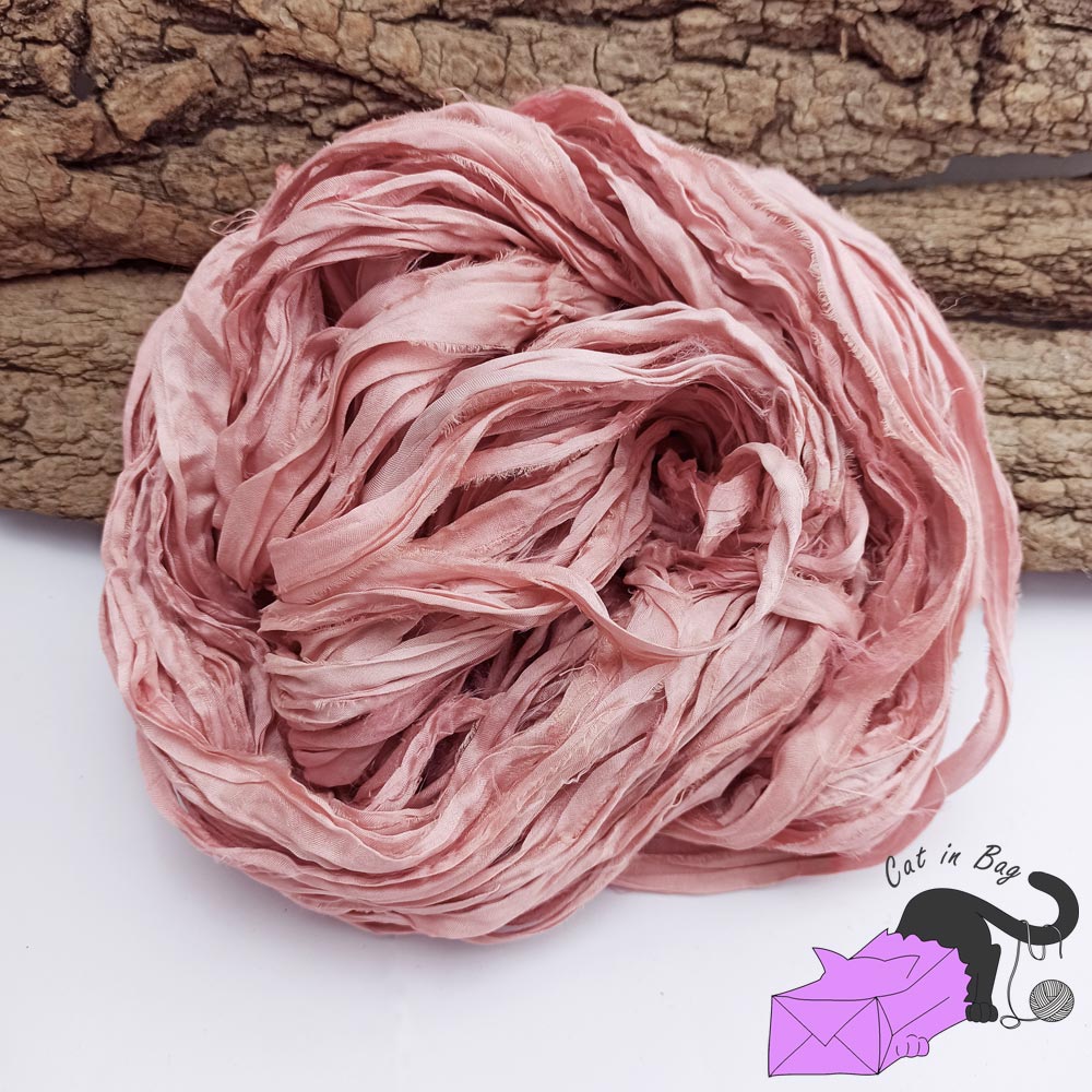 Baby pink, recycled sari silk ribbons