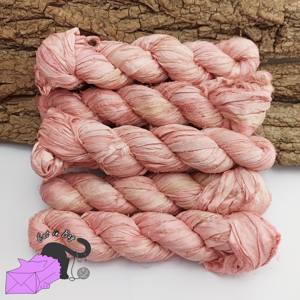 Baby pink, recycled sari silk ribbons