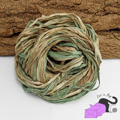 Mint cream, recycled sari silk ribbons