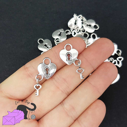 10 charms with mini heart lock and key