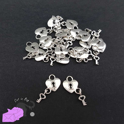 10 charms with mini heart lock and key