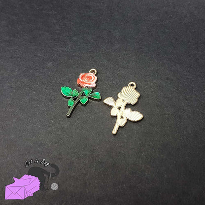 2 charms with enamel red rose