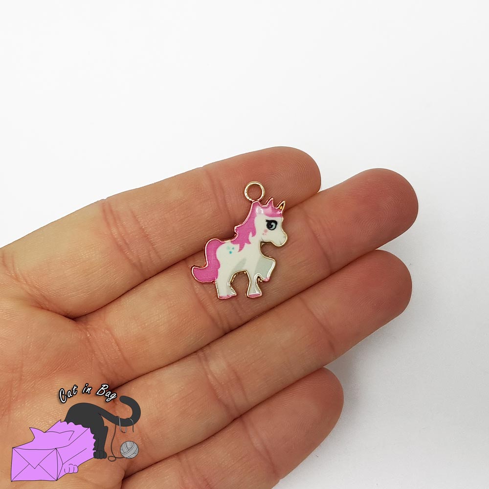 5 unicorns, enamel charms, dark pink