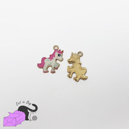 5 unicorns, enamel charms, dark pink