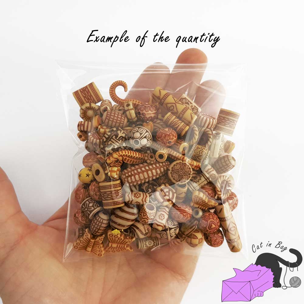 Mix of antique ethnic effect acrylic beads - brown colour