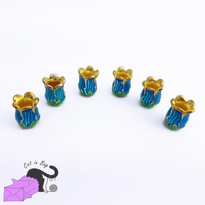 2 flower brass enamel bead caps