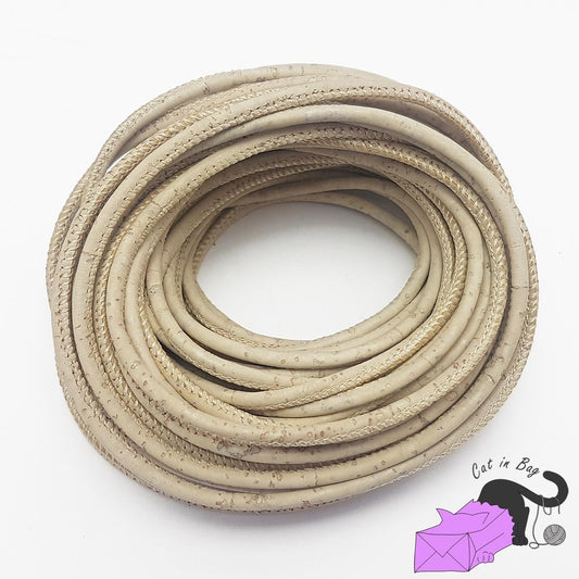 1 m of cork cord, antique white, 3 mm