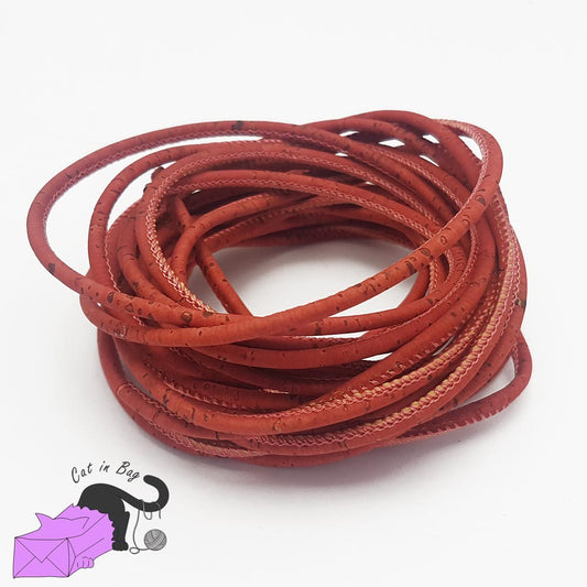 1 m of cork cord, dark orange, 3-3,5 mm