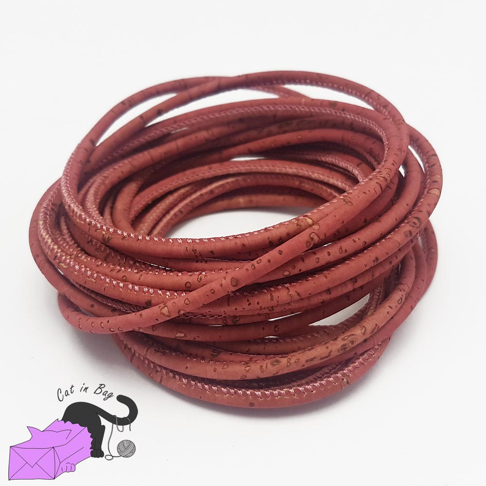 1 m of cork cord, antique pink, 3 mm