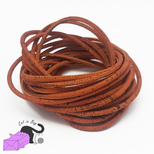 1 m of cork cord, orange, 3-3,5 mm