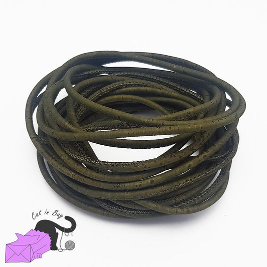 1 m of cork cord, military green, 3 mm