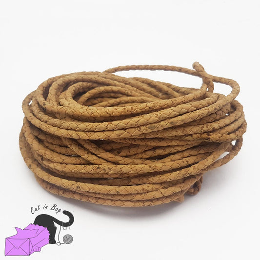 1 m of braided cork cord, natural color, 2,5-3 mm