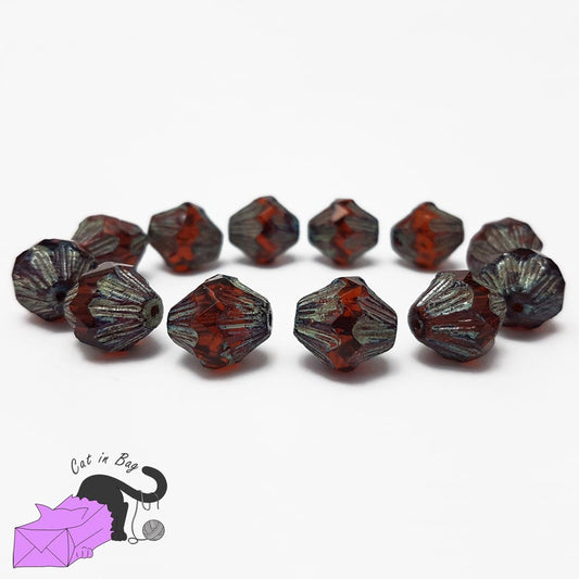 4 bicone dark orange Czech glass beads 13x11 mm