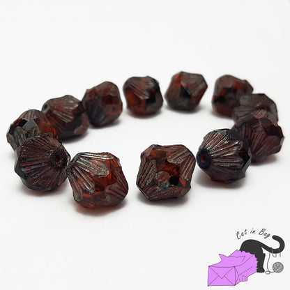 4 bicone dark orange Czech glass beads 13x11 mm