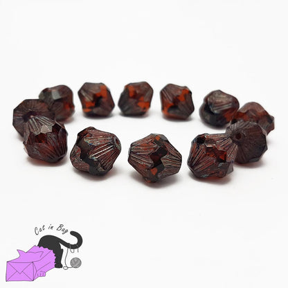 4 bicone dark orange Czech glass beads 13x11 mm