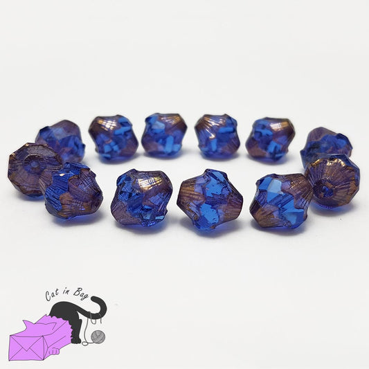 6 bicone blue Czech glass beads 11x10 mm