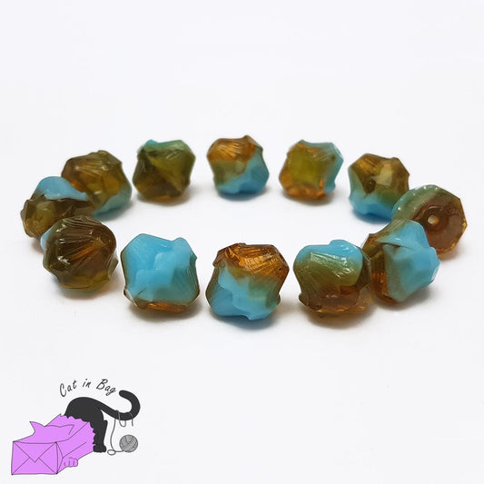 4 bicone bicolor Czech glass beads 11x10 mm