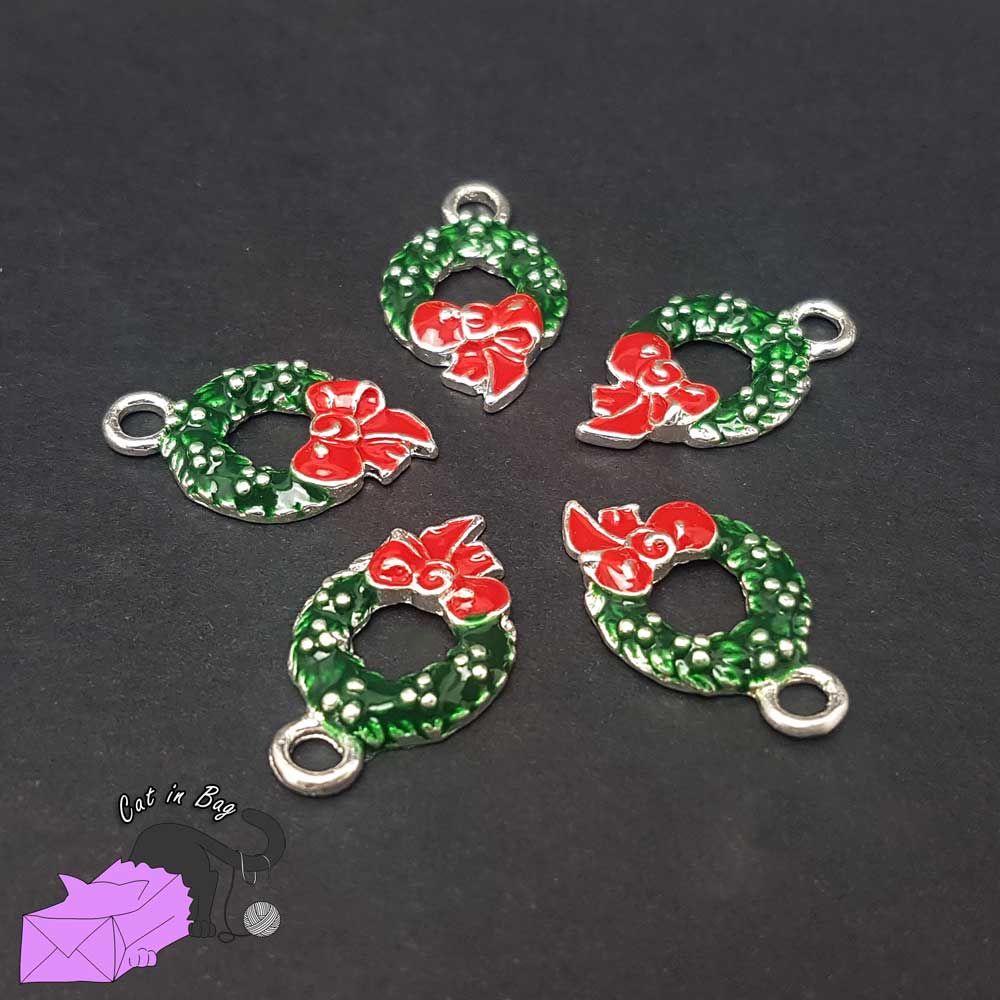 2 enamel charms with Christmas Wreath