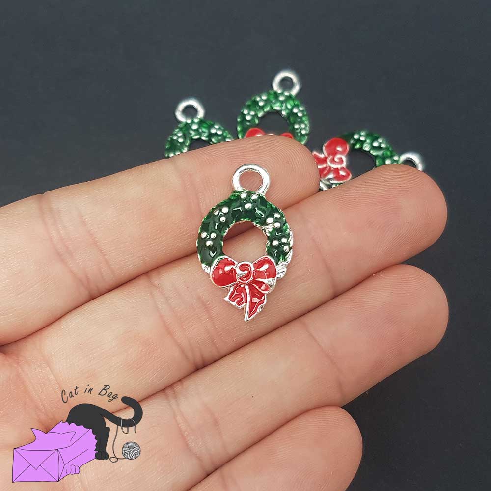 2 enamel charms with Christmas Wreath