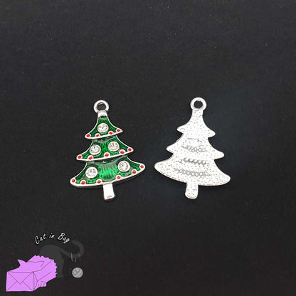 2 enamel charms with Christmas tree and rhinestone