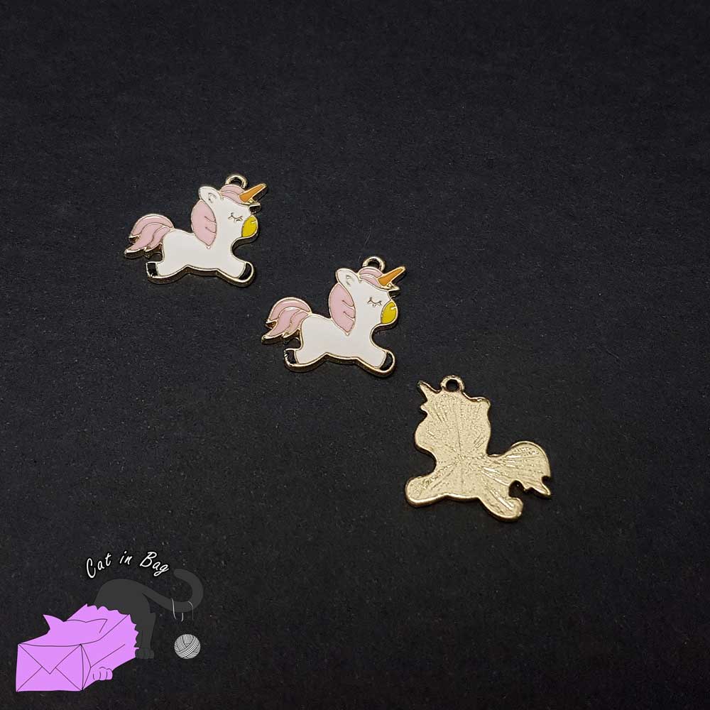 4 unicorns, enamel charms, pink