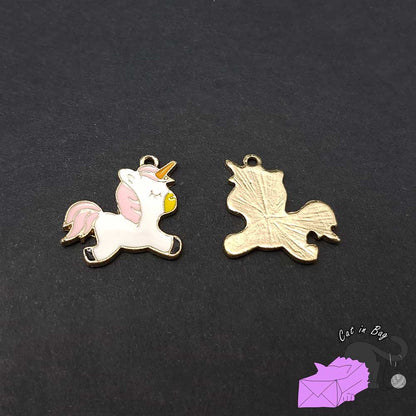 4 unicorns, enamel charms, pink