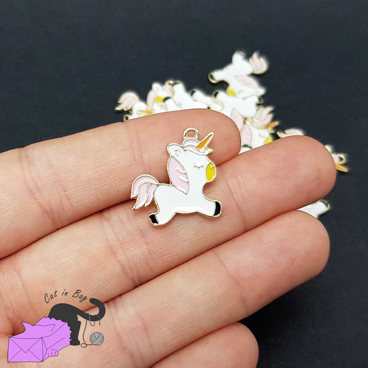 4 unicorns, enamel charms, pink