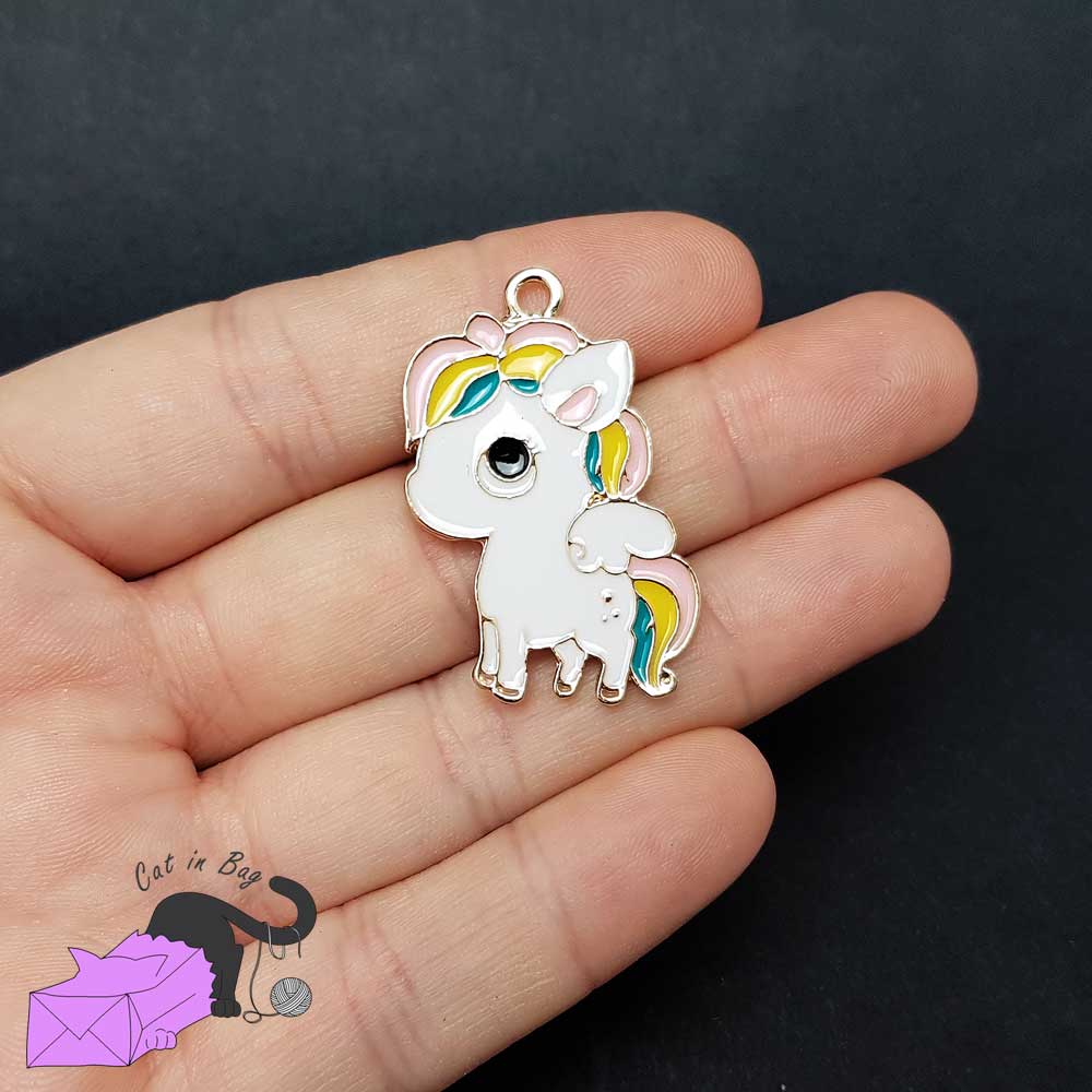 1 rainbow unicorn, enamel charm