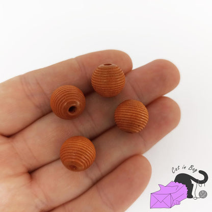 10 striped hazelnut wood beads