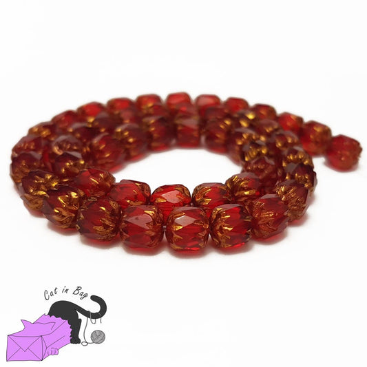 10 Czech glass beads, red, 5x4 mm