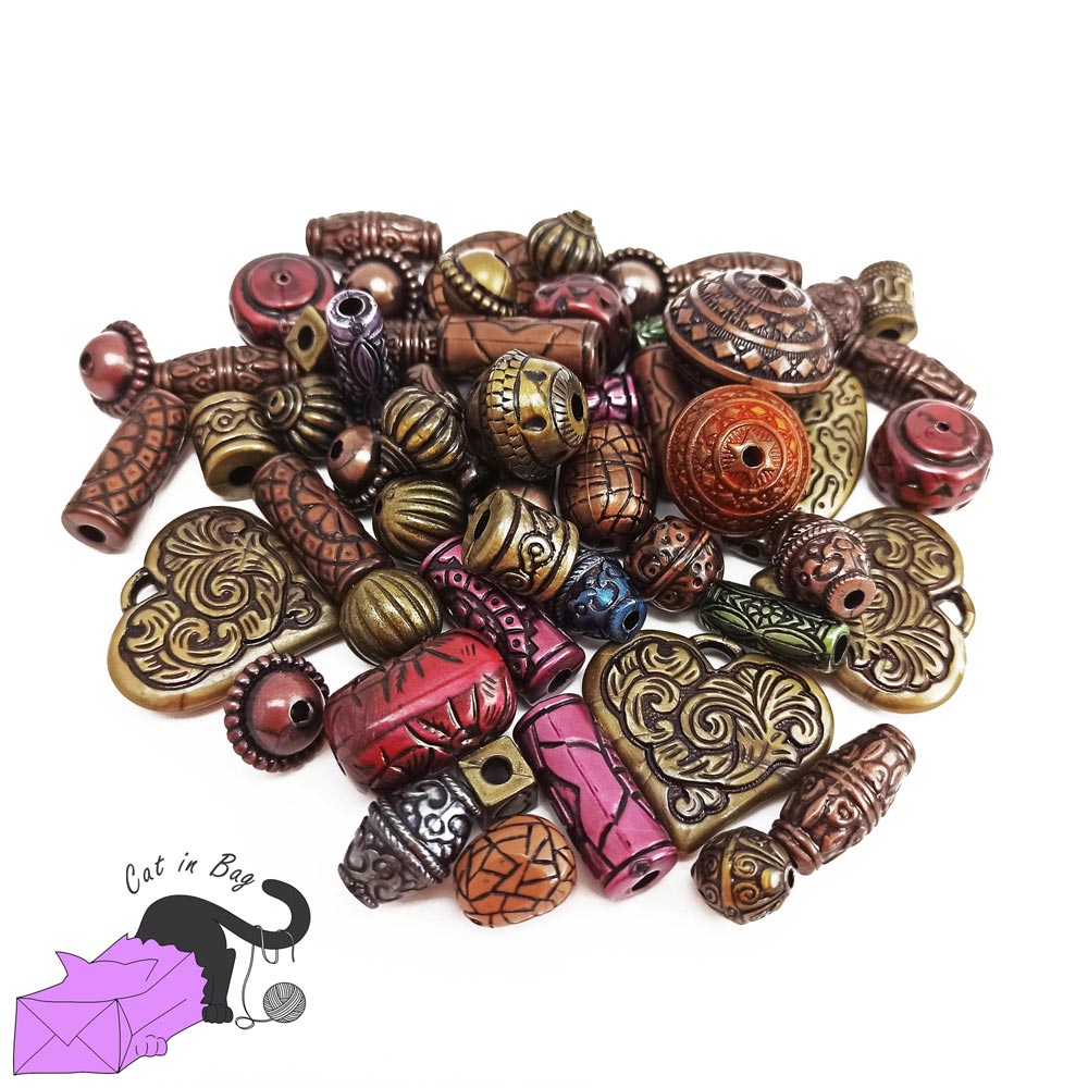 Mix of 50 gr of colored acrylic beads  with metallic enamel effect