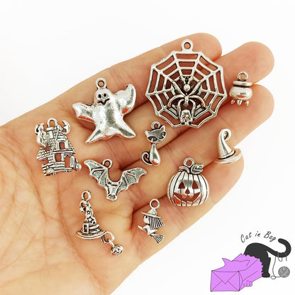 Halloween collection - 10 silver tone charms