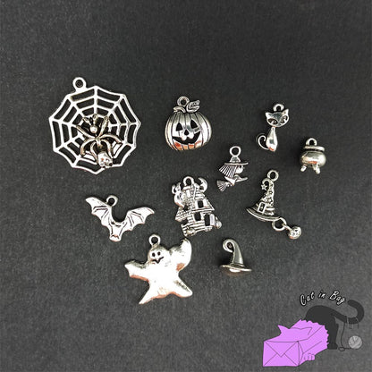 Halloween collection - 10 silver tone charms