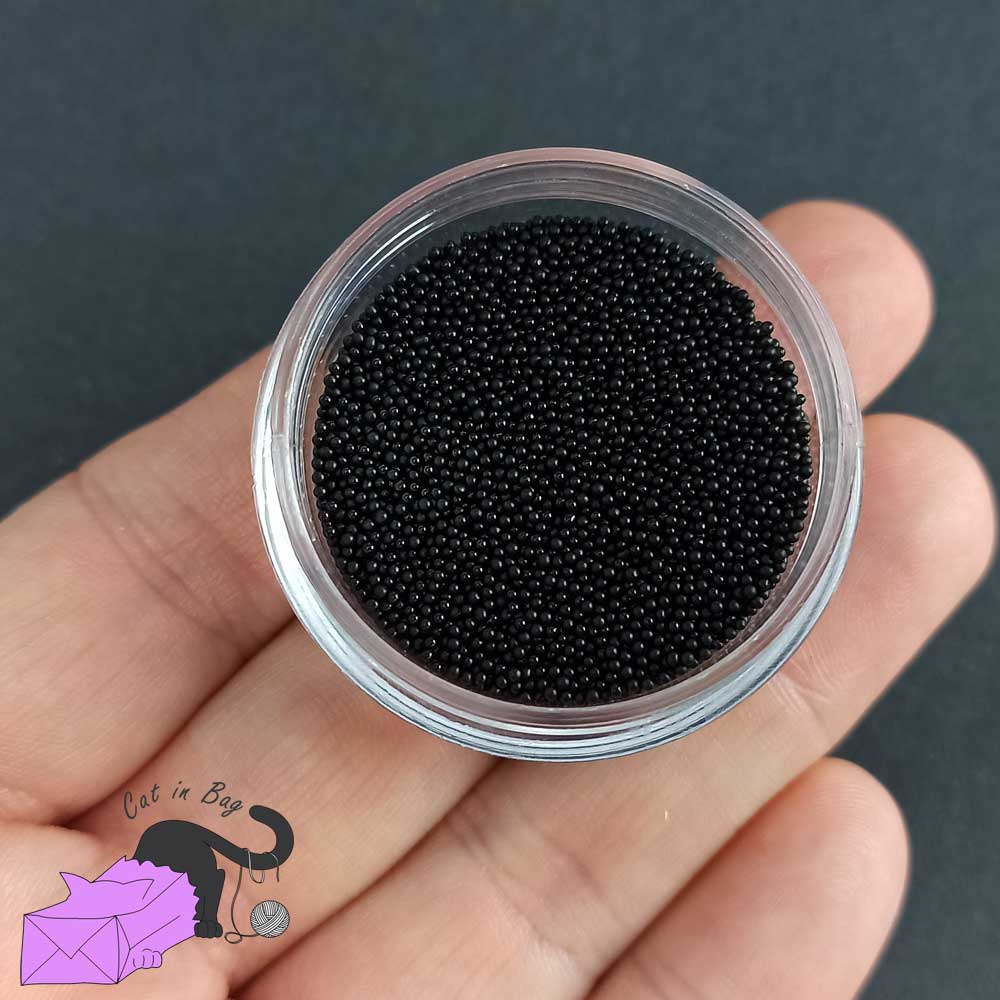 Micro caviar glass beads, black, with box