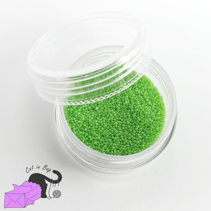 Micro caviar glass beads, light green, with box