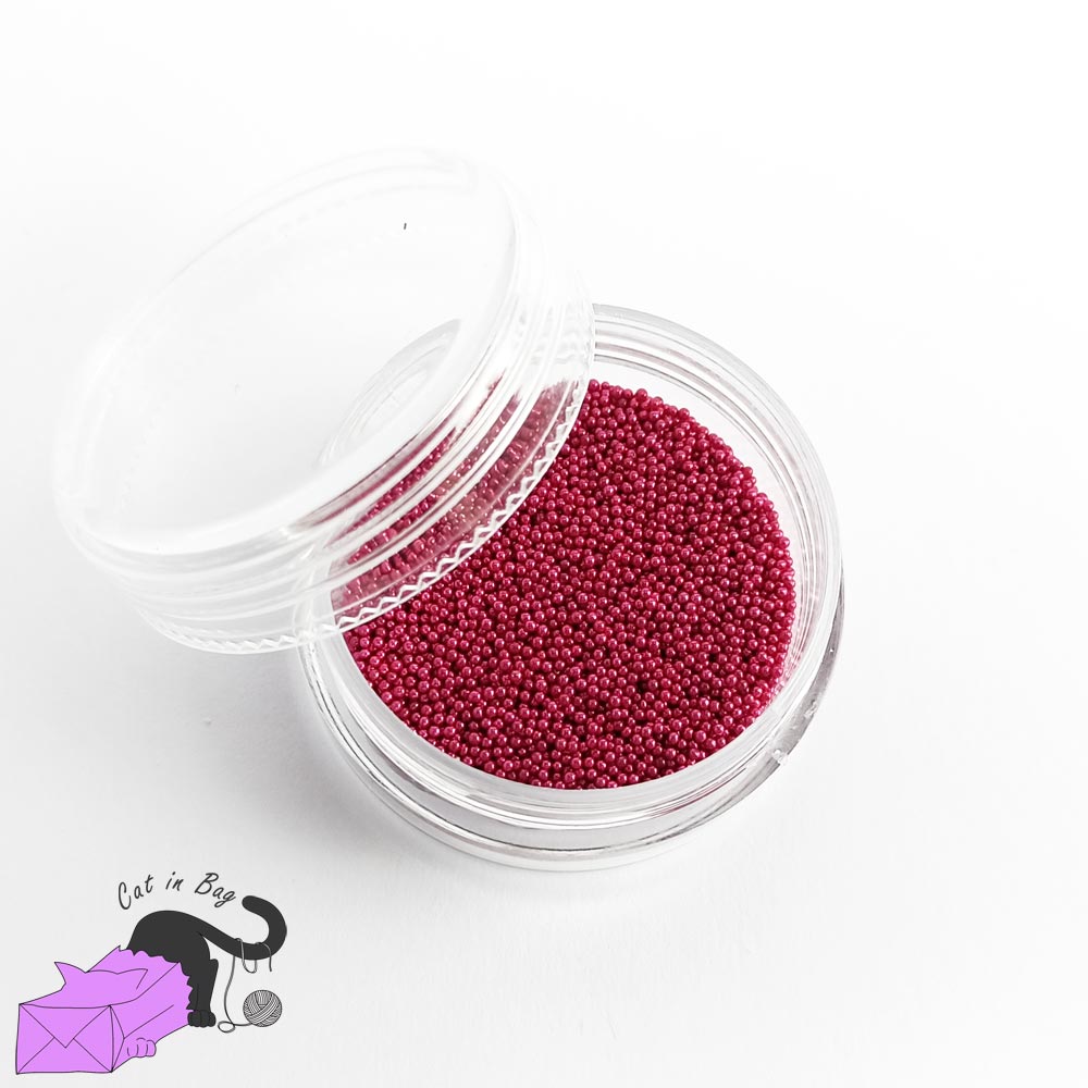 Micro caviar glass beads, intense red rose, with box