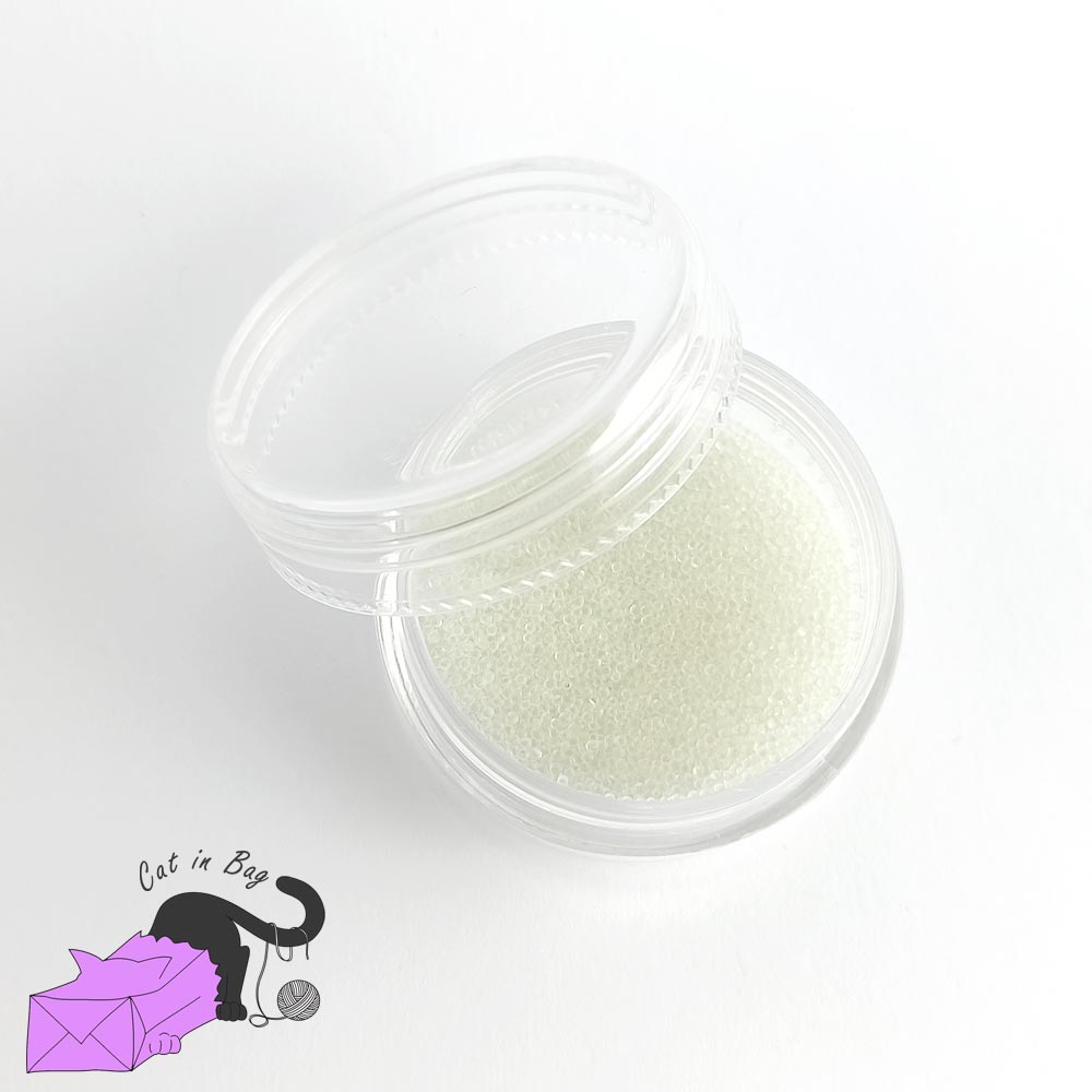 Micro caviar glass beads, semi transparent, white, with box