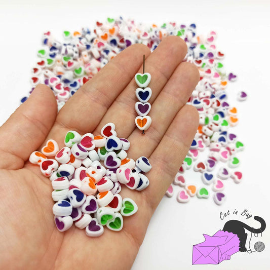 Mixed colour  semi-transparent heart beads, 100 pcs