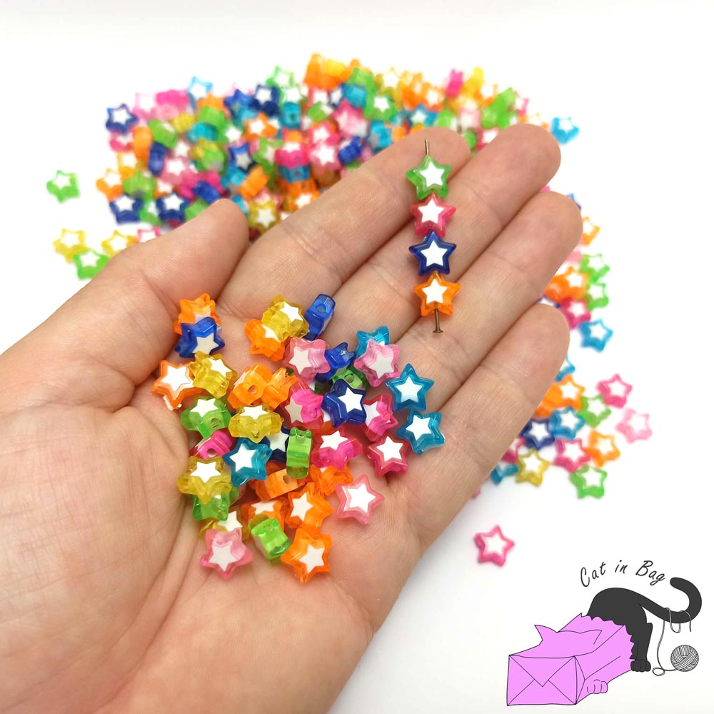 Mixed colour star beads, 100 pcs