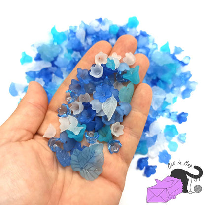 50 gr of mixed acrylic flowers and leaves in Winter and Ice shades