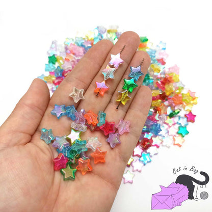 Mixed colour semi-transparent star beads, 100 pcs