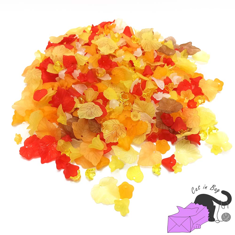 50 gr of mixed acrylic flowers and leaves in Autumn shades