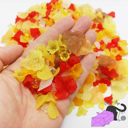 50 gr of mixed acrylic flowers and leaves in Autumn shades