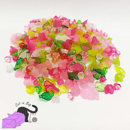 50 gr of mixed acrylic flowers and leaves in spring shades