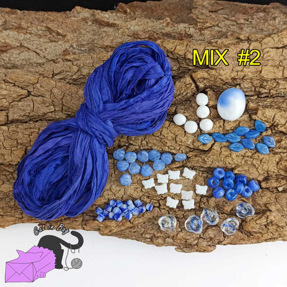 Blu mix of sari silk ribbons and glass beads