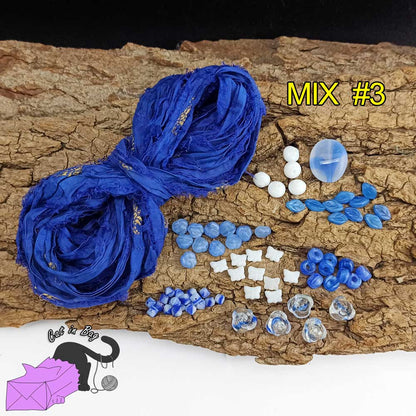 Blu mix of sari silk ribbons and glass beads